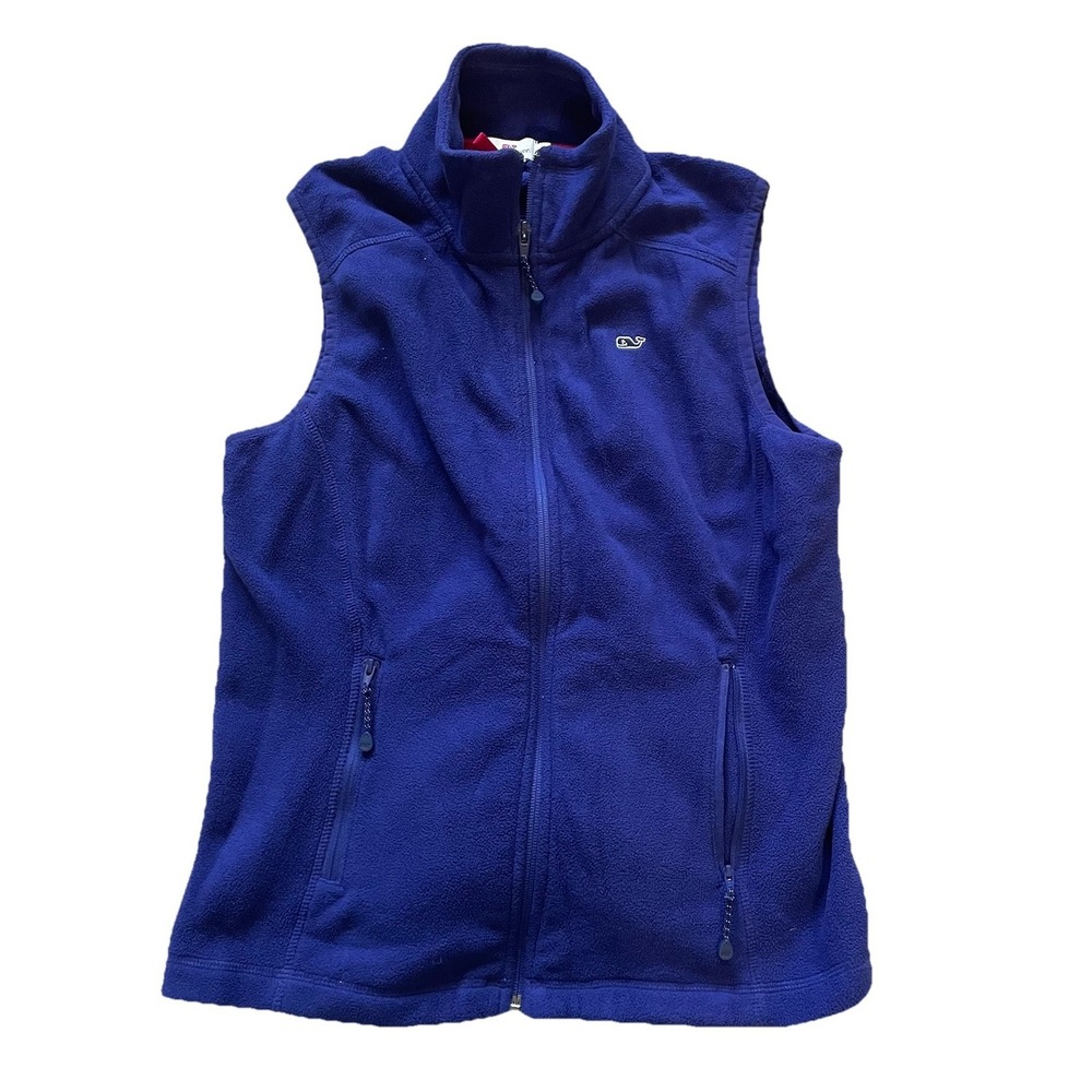 Vineyard Vines Women Navy Fleece Full Zip Zip Pockets Vest Jacket Blue Small